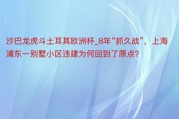 沙巴龙虎斗土耳其欧洲杯_8年“抓久战”，上海浦东一别墅小区违建为何回到了原点？