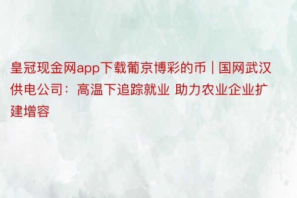 皇冠现金网app下载葡京博彩的币 | 国网武汉供电公司：高温下追踪就业 助力农业企业扩建增容