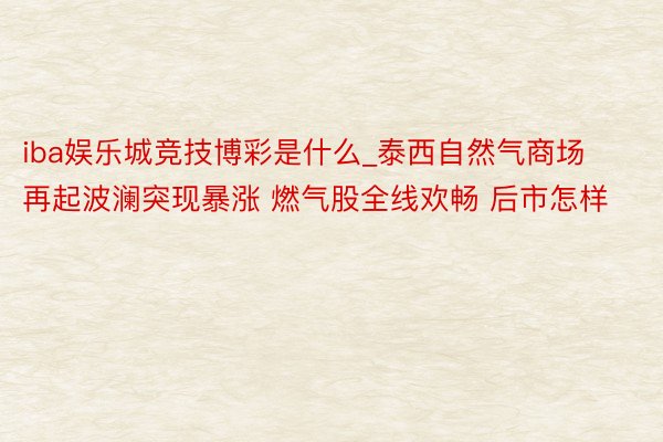 iba娱乐城竞技博彩是什么_泰西自然气商场再起波澜突现暴涨 燃气股全线欢畅 后市怎样