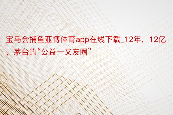 宝马会捕鱼亚慱体育app在线下载_12年，12亿，茅台的“公益一又友圈”