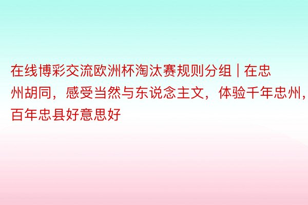 在线博彩交流欧洲杯淘汰赛规则分组 | 在忠州胡同，感受当然与东说念主文，体验千年忠州，百年忠县好意思好