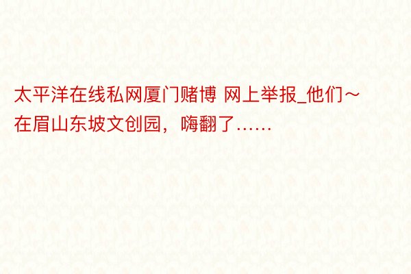 太平洋在线私网厦门赌博 网上举报_他们～在眉山东坡文创园，嗨翻了……