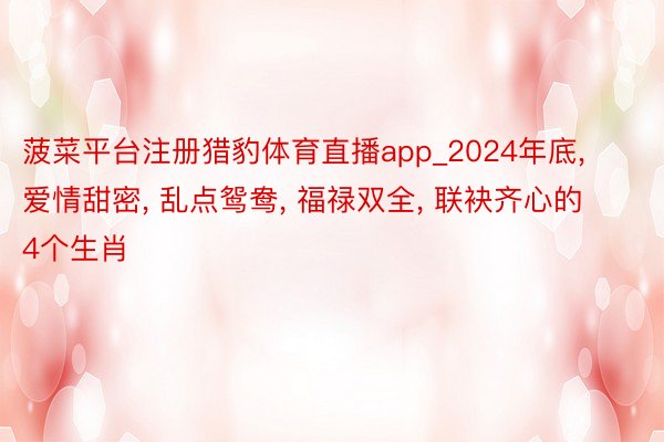 菠菜平台注册猎豹体育直播app_2024年底, 爱情甜密, 乱点鸳鸯, 福禄双全, 联袂齐心的4个生肖