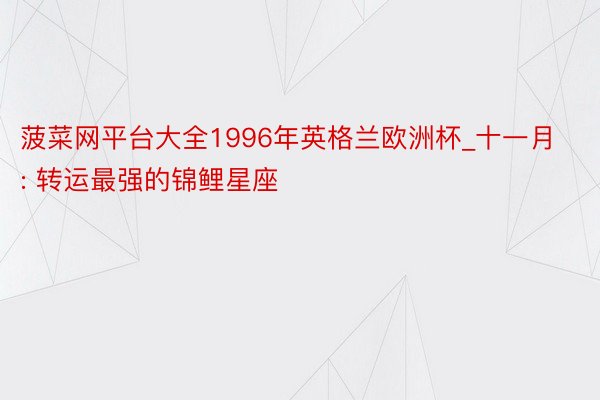 菠菜网平台大全1996年英格兰欧洲杯_十一月: 转运最强的锦鲤星座